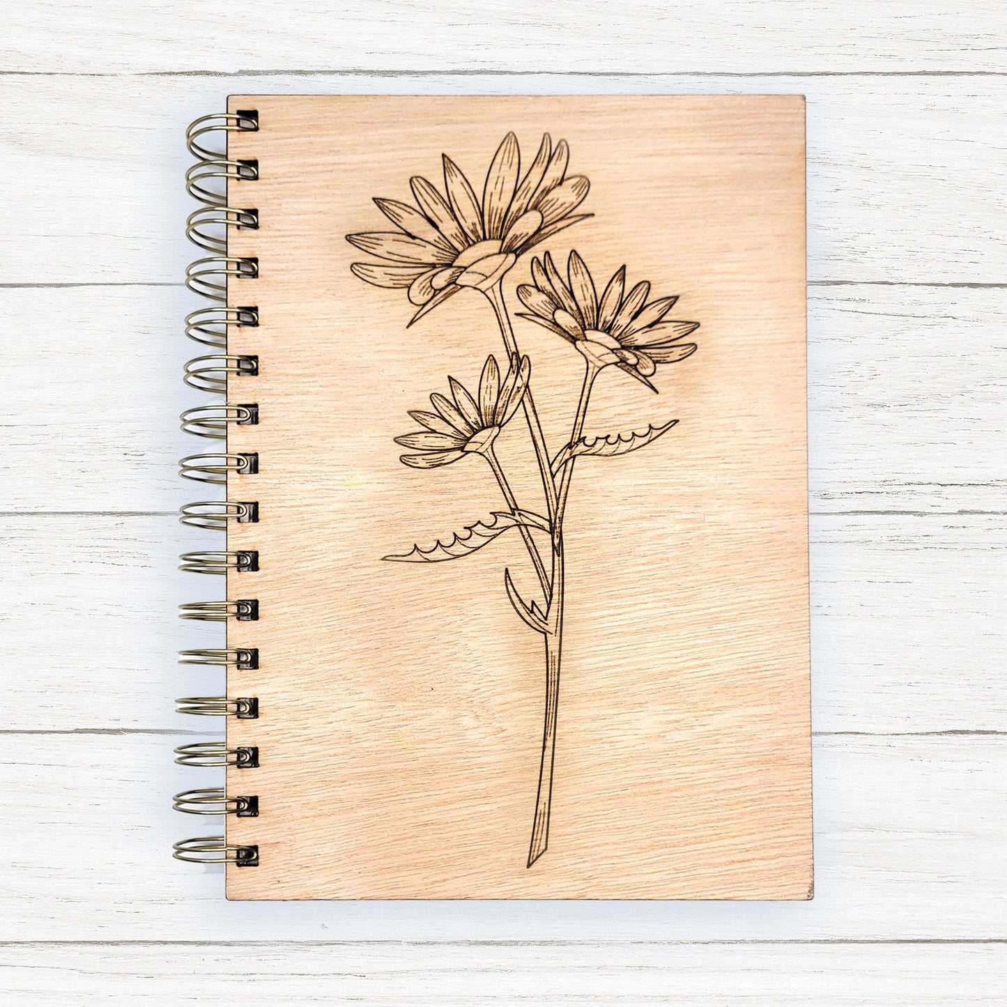 Floral Laser Engraved Wood Journal