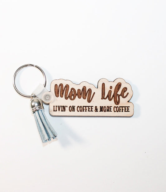 Mom Life Keychain, Mom Life, Wood Keychain, Purse Keychain, Mom Life Tassel Keychain, Gifts for moms, Mom Gift, Mom and Coffee Keychain