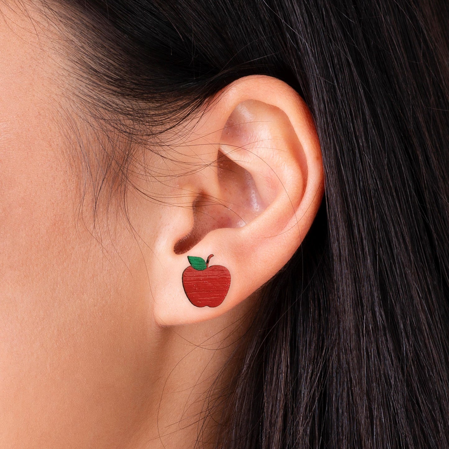 Apple Earrings | Teacher Earrings | Teacher Gift | Stud Earrings | Wooden Stud Earrings | Post Earrings | Handmade Earrings | Wood Earrings
