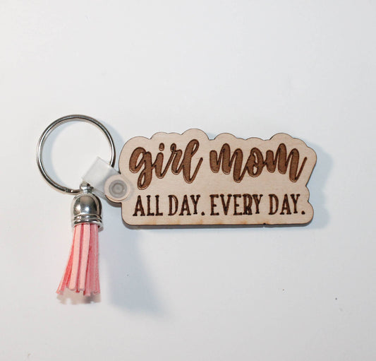 Girl Mom Keychain, Girl Mom gift, Wood Keychain, Purse Keychain, Girl Mom Tassel Keychain, Gifts for moms, Mom Gift, girl mom cute keychain