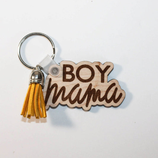 Boy Mama Keychain, Boy Mama gift, Wood Keychain, Purse Keychain, Boy Mama Tassel Keychain, Gifts for boy moms, Mom Gift, Boy Mama cute gift