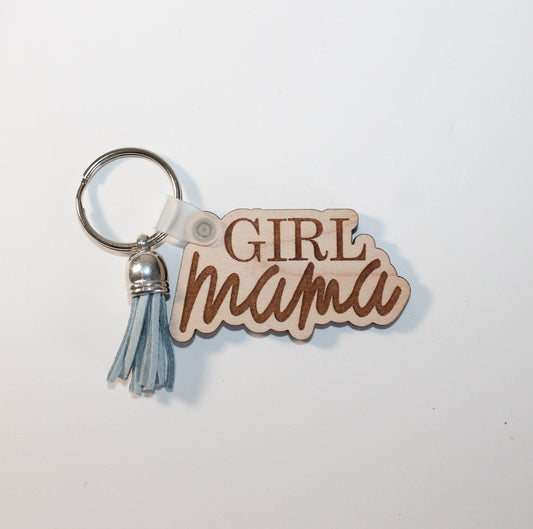Girl Mama Keychain, Girl Mama gift, Wood Keychain, Purse Keychain, Girl Mama Tassel Keychain, Gifts for moms, Mom Gift, girl mama cute gift