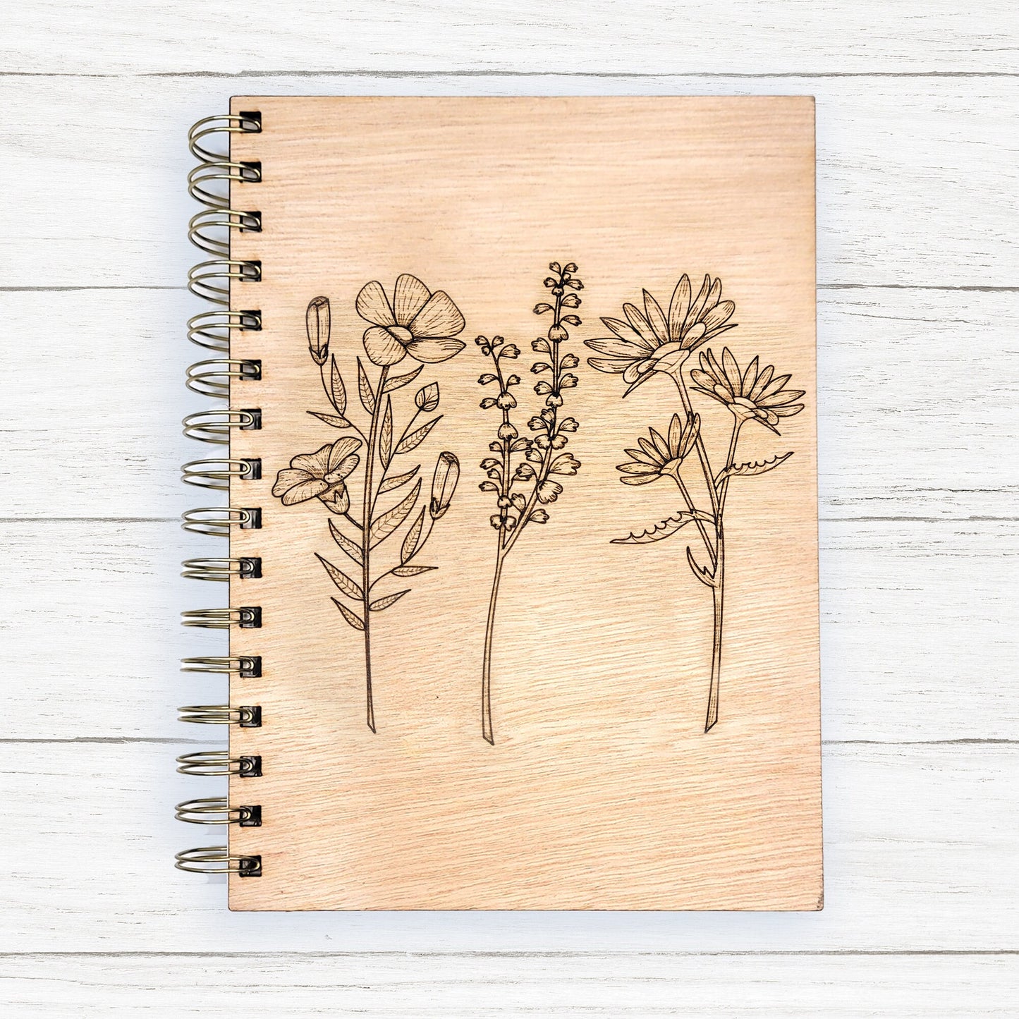 Floral Laser Engraved Wood Journal
