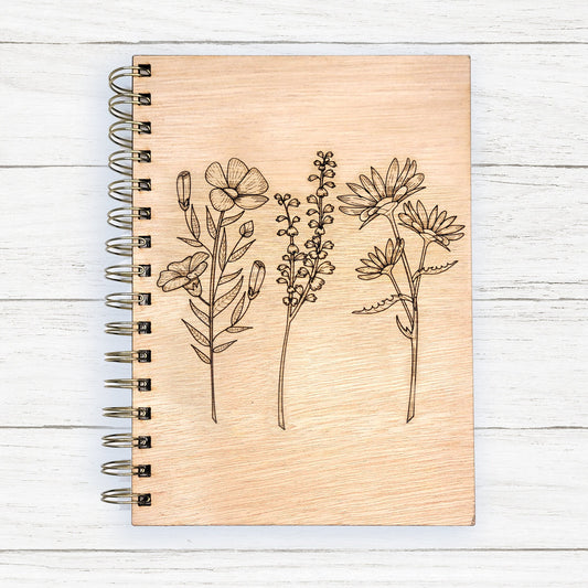 Floral Laser Engraved Wood Journal