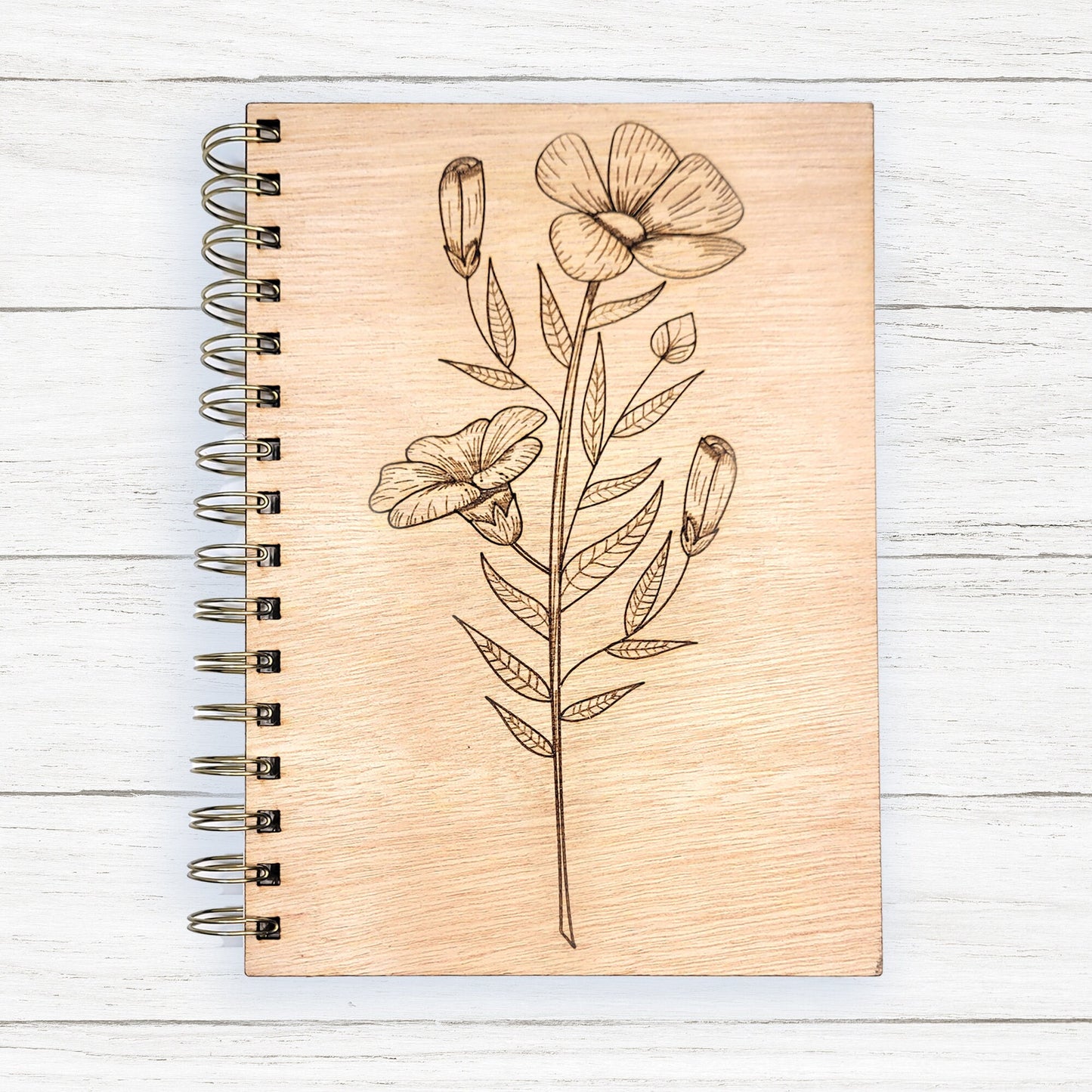 Floral Laser Engraved Wood Journal