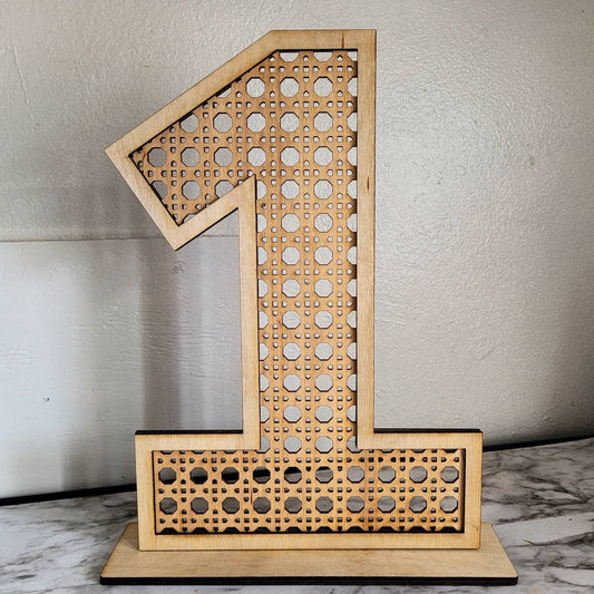 Rattan Number Sign, # Birthday Sign, wood photo prop, Rattan decor, Rattan pattern decor, photo prop, wood Rattan decor, number 1 photo prop